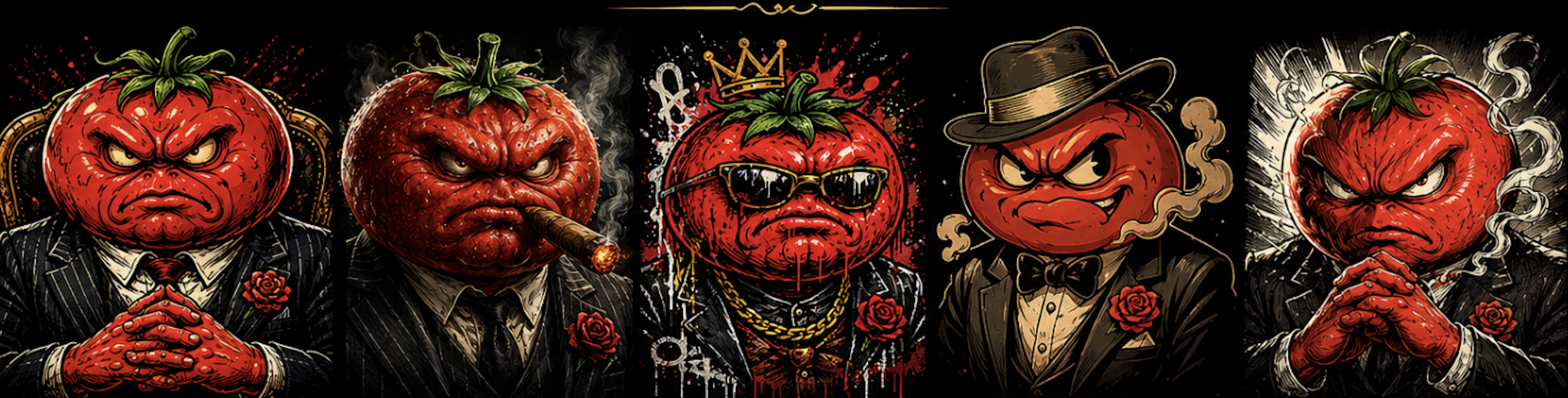Five illustrated visual styles for the Focus or Ketchup tomato boss